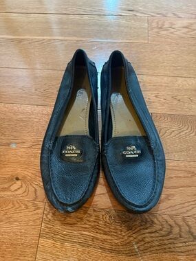 Coach Black Leather Logo Penny Loafers